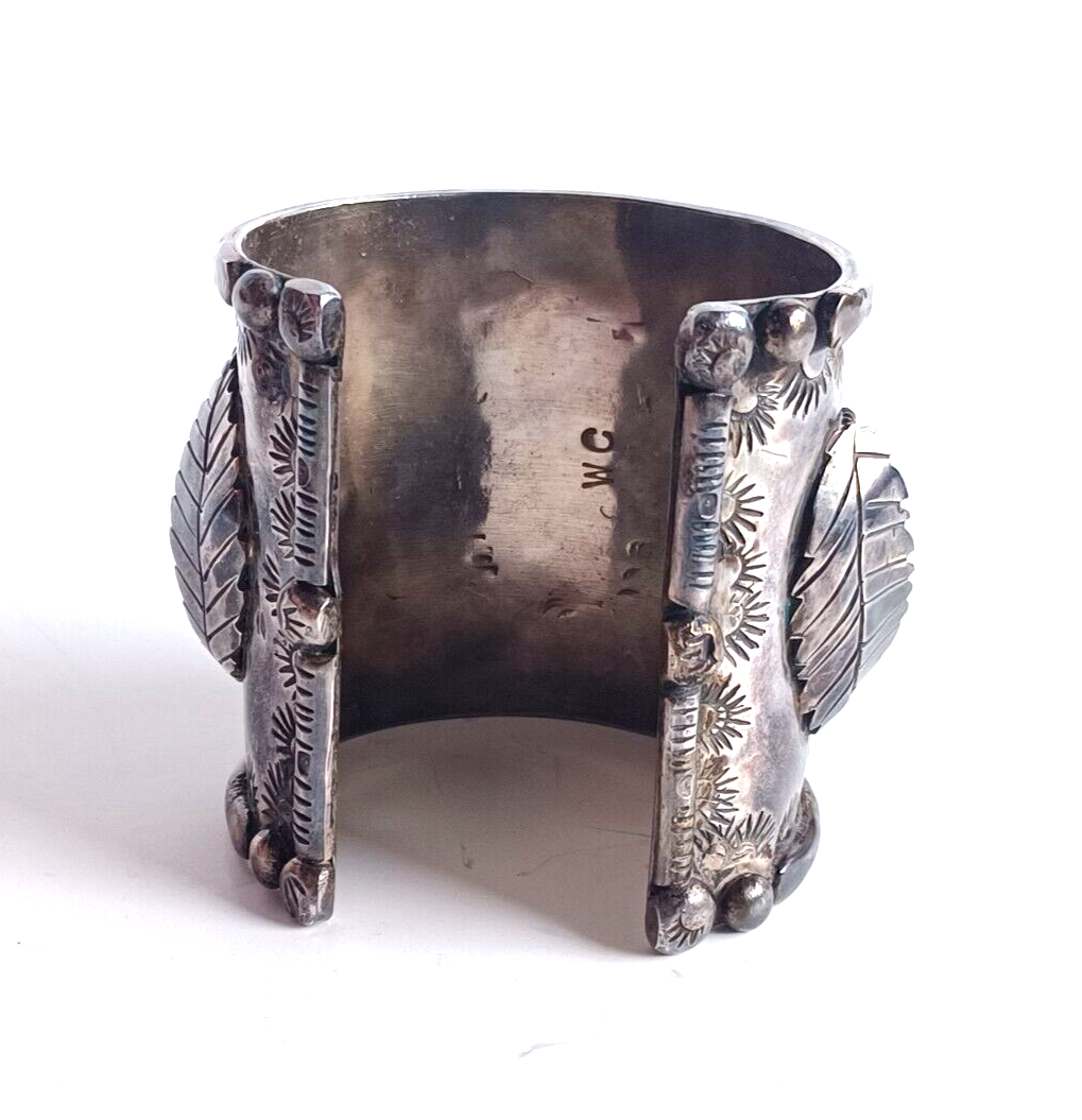 Lg Native American Green Amber Turq & Coral Sterling Cuff Bracelet Wilford Chee image 13