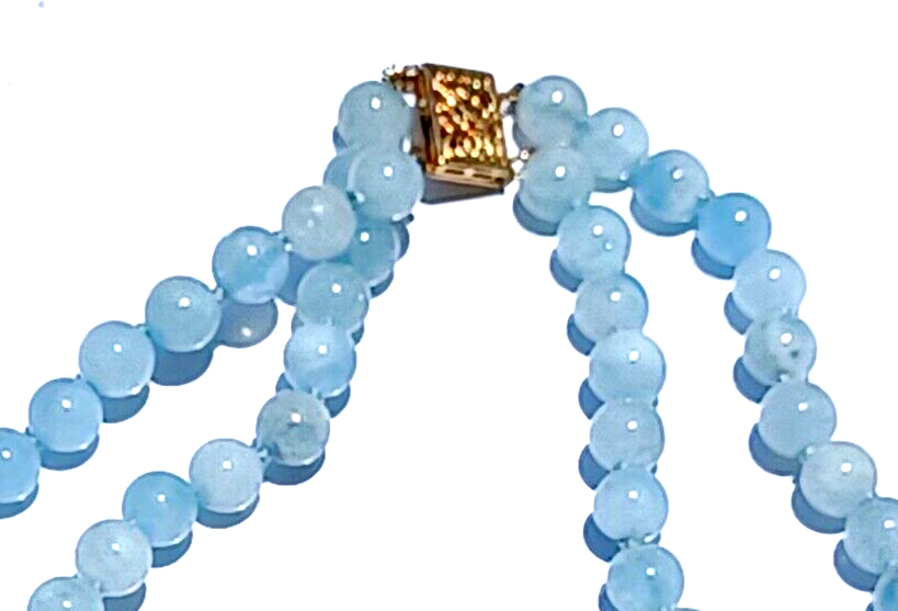 Antique Graduating Double Strand Aquamarine Crystal & 14K Gold Bead Necklace image 6