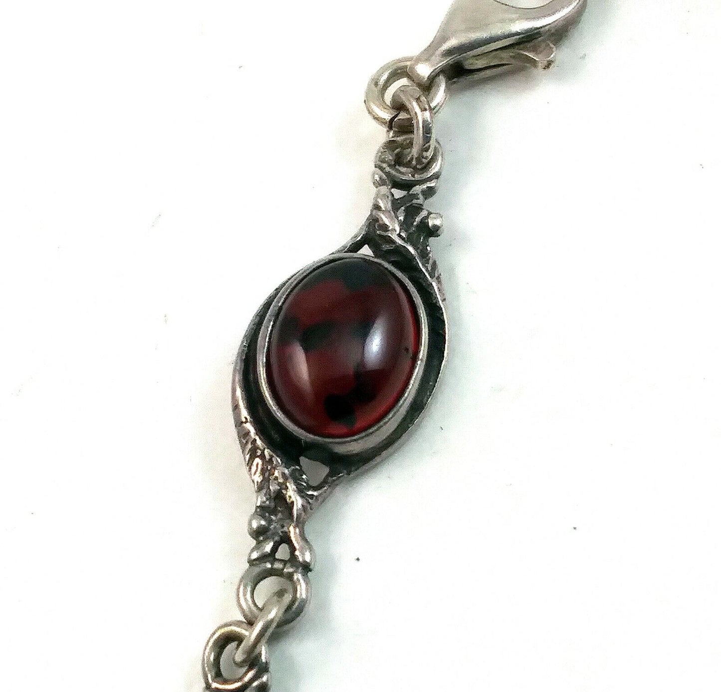 Vintage Sterling Silver & Dark Amber Link Tennis Bracelet 8" Long image 2