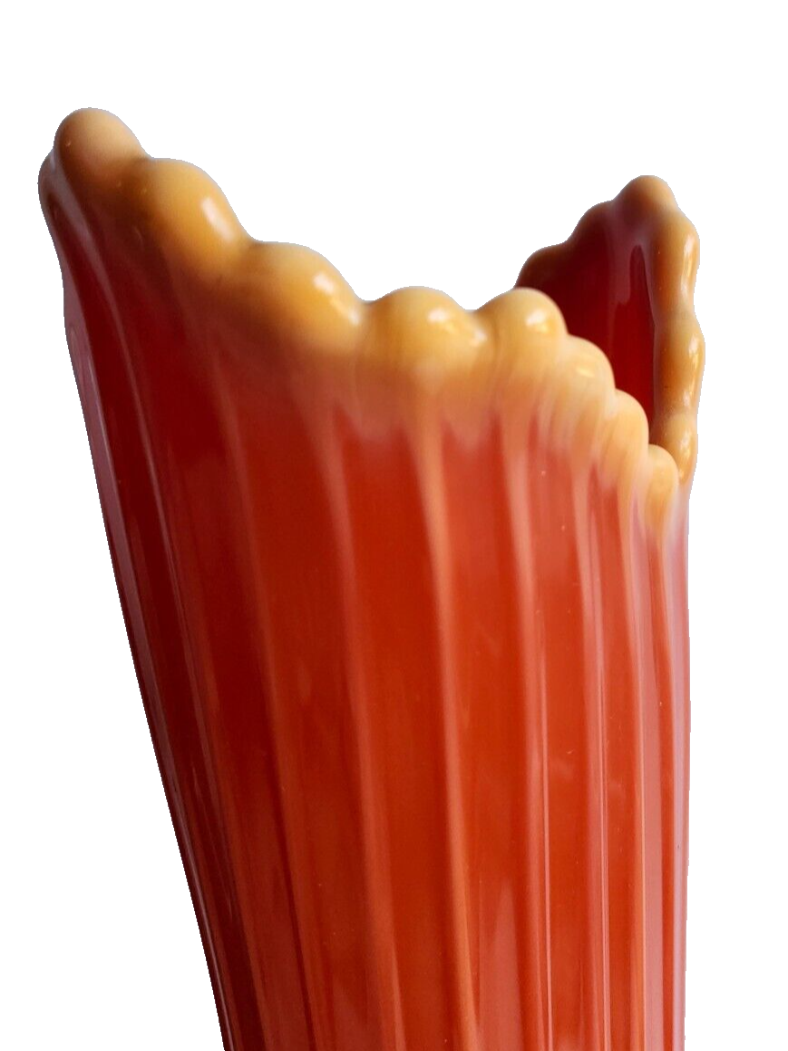 Mid Century LE Smith Bittersweet Orange Swung Glass Ribbed Vase image 6