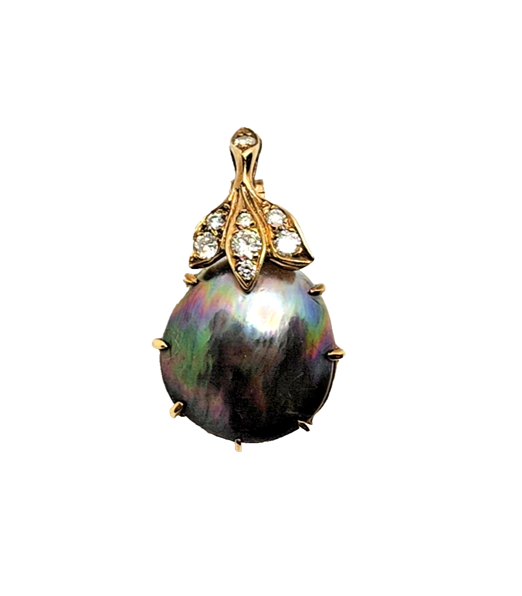 Tahitian South Sea Black Pearl & Diamond 14K Yellow Gold Enhancer Pendant image 0