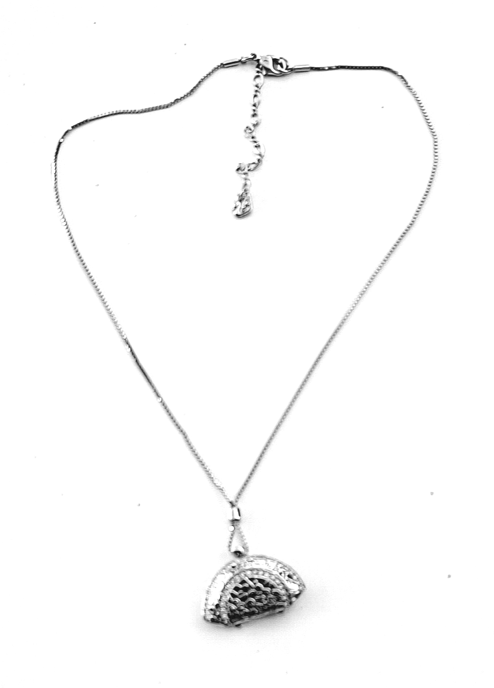 Swaroski Crystal Signed Silver Toned Purse Pendant & Chain image 1