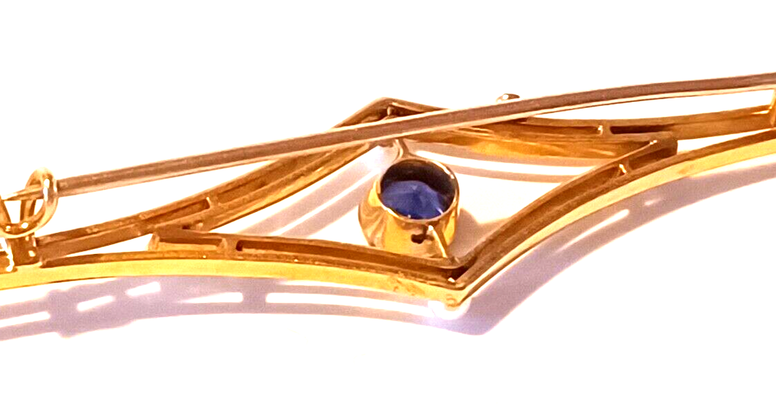 Antique Tanzanite Seed Pearl & 14k Yellow Gold Brooch image 7