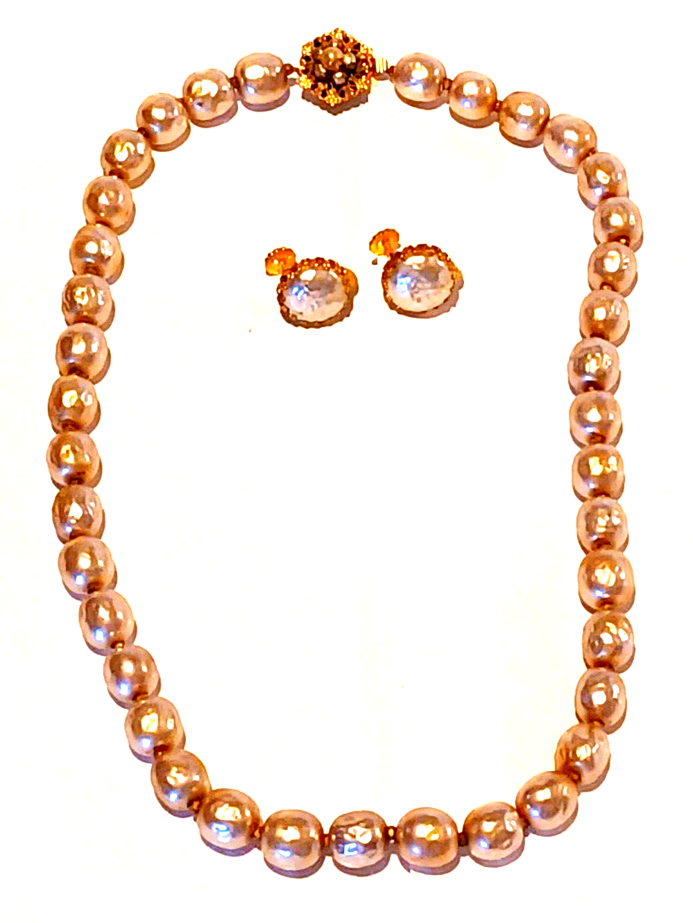 RARE Vintage Miriam Haskell 4pc Pearl & Goldtone Set Signed image 3