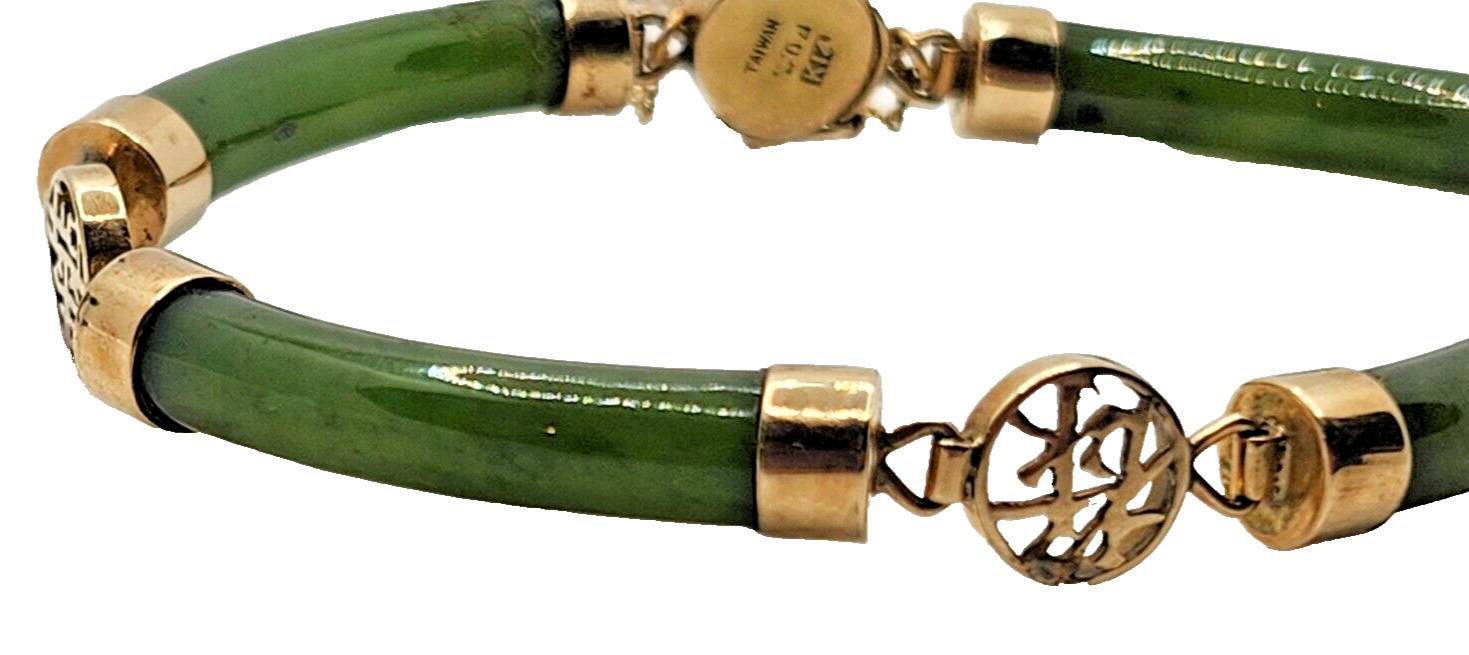 Vintage Chinese 14K Yellow Gold & Jade Link Bracelet image 2