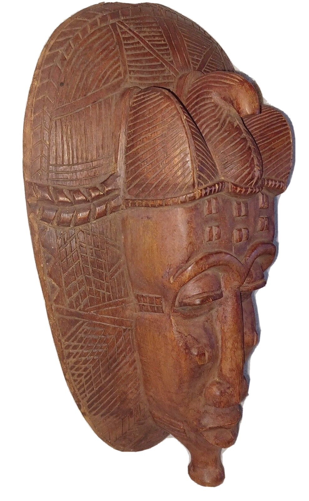 Vintage African Hand Carved Wood Warrior Tribal Mask ~ Solid 7+ lbs & 19.5" Tall image 3