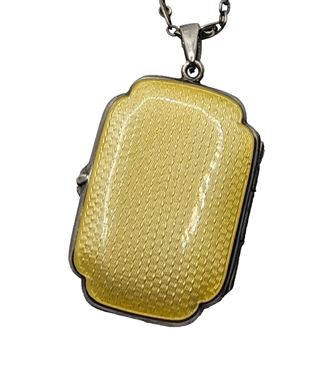 Antique Sterling Silver Guilloche Enamel Long Link Chain w/ Matching Locket image 8