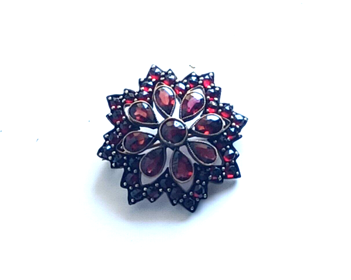 Gorgeous Antique Bohemian Garnet & Sterling Silver Vermeil Brooch Pin image 0