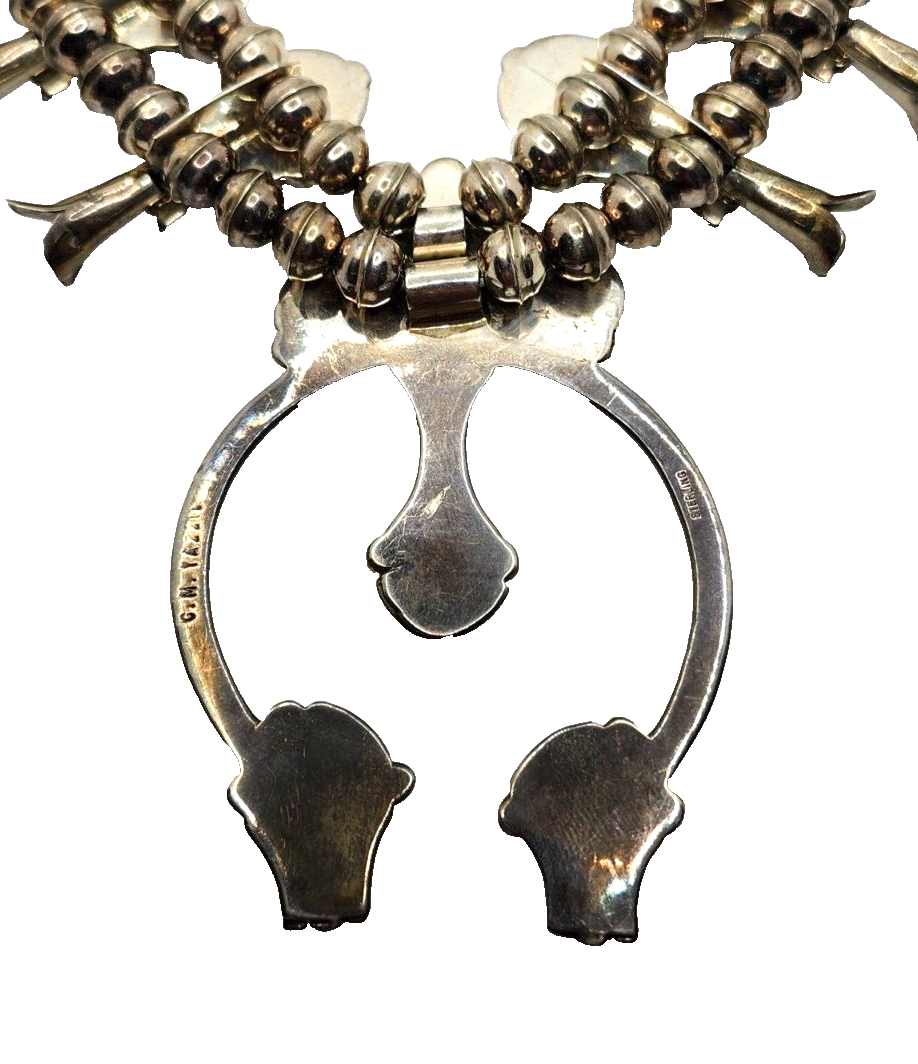 Native American CM Yazzie Turquoise & Sterling Silver Squash Blossom Necklace image 7