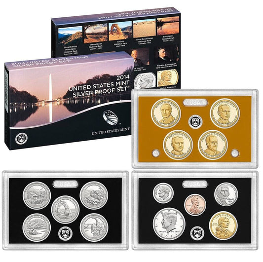 2014 S US Mint Silver Proof Set - 14 Coins COA Original Box image 0