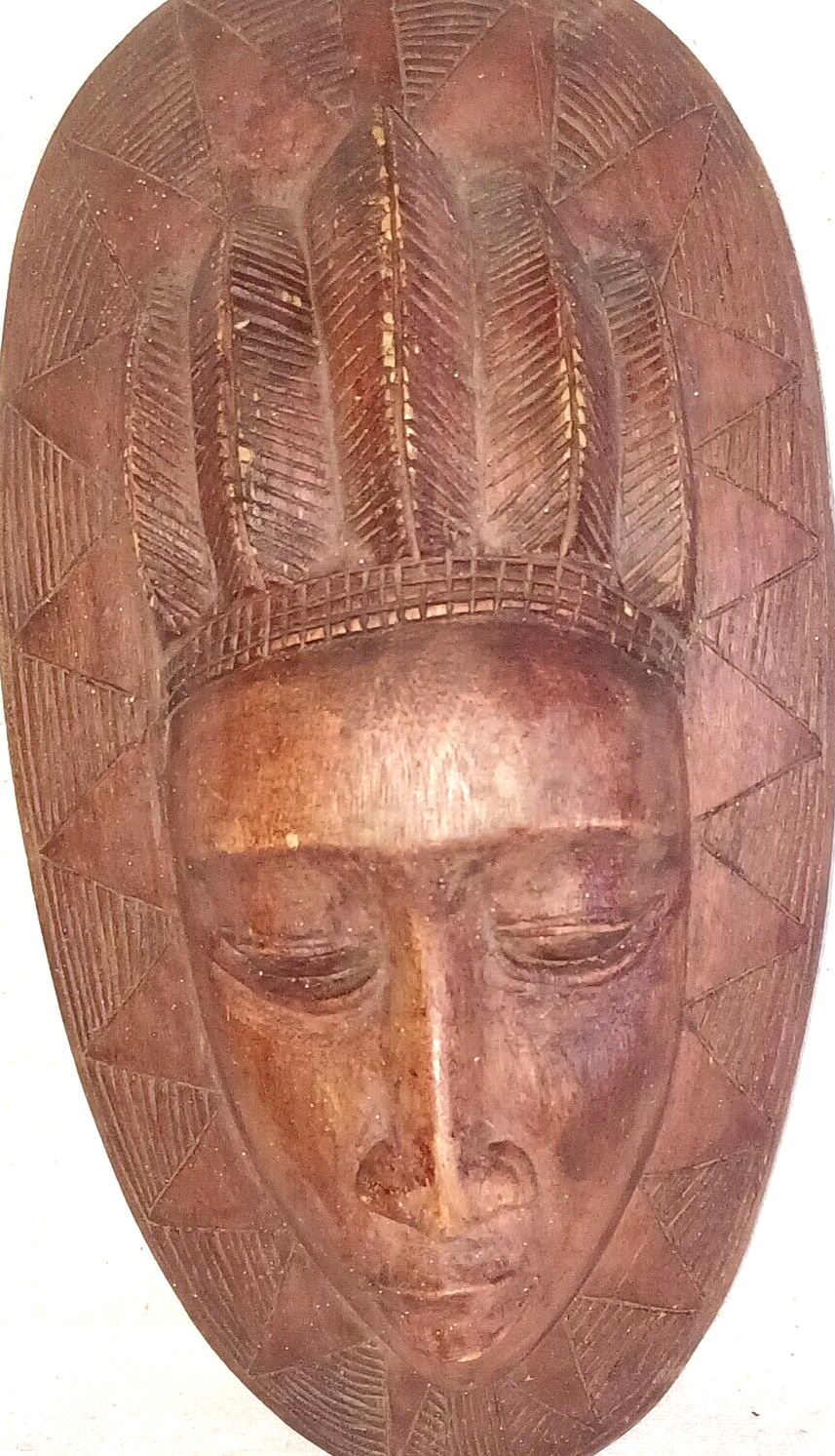 Vintage African Hand Carved Wood Female Tribal Mask Hair Weave ~  16.75" Tall image 4