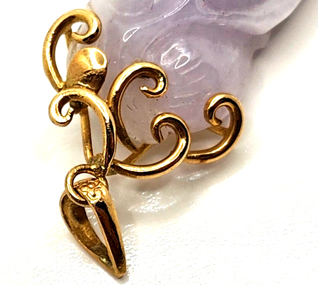 Antique Chinese Carved Purple Jade & 14k Yellow Gold Pendant image 6