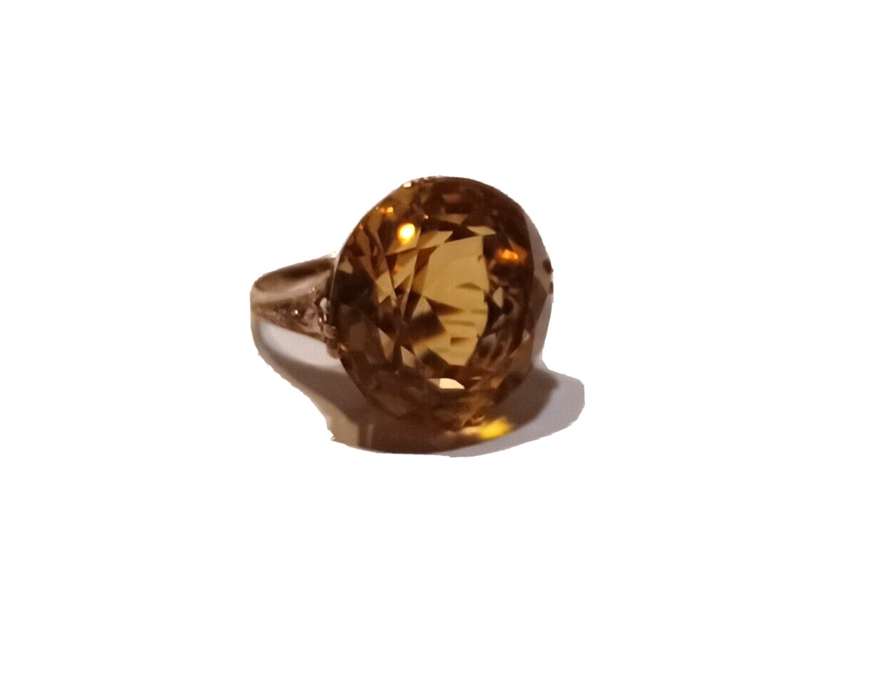 Antique Filigree 14K Yellow Gold & Large 35ct Citrine Ring image 1