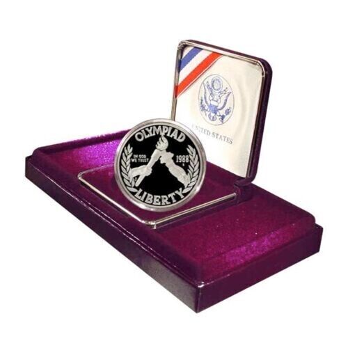 XXIV Olympic Commemorative Proof 90% Silver Dollar Mint Box and COA image 3