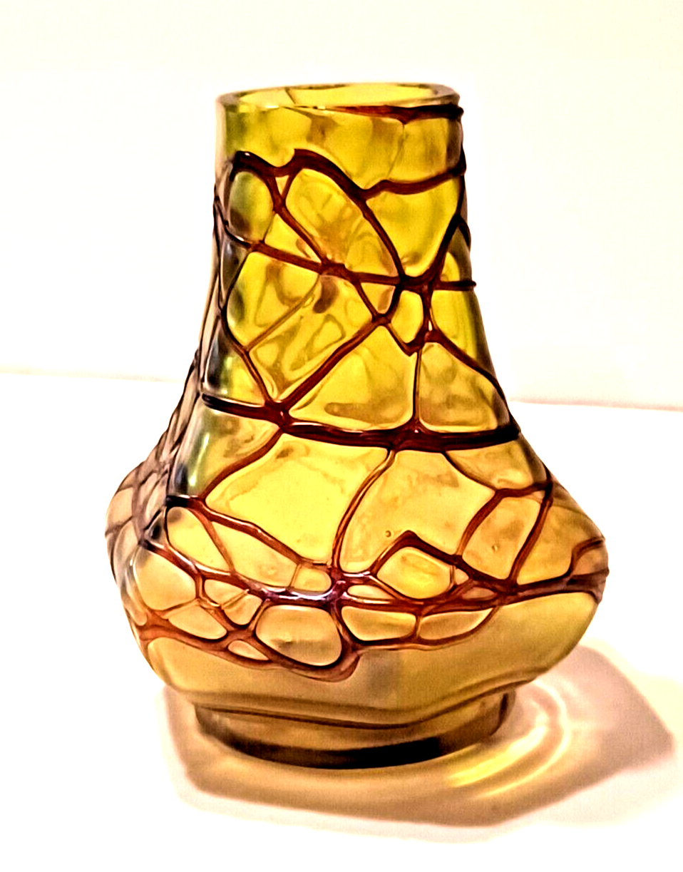 Antique Pallme-Konig Iridescent Green / Yellow Bohemian Glass Vase image 5