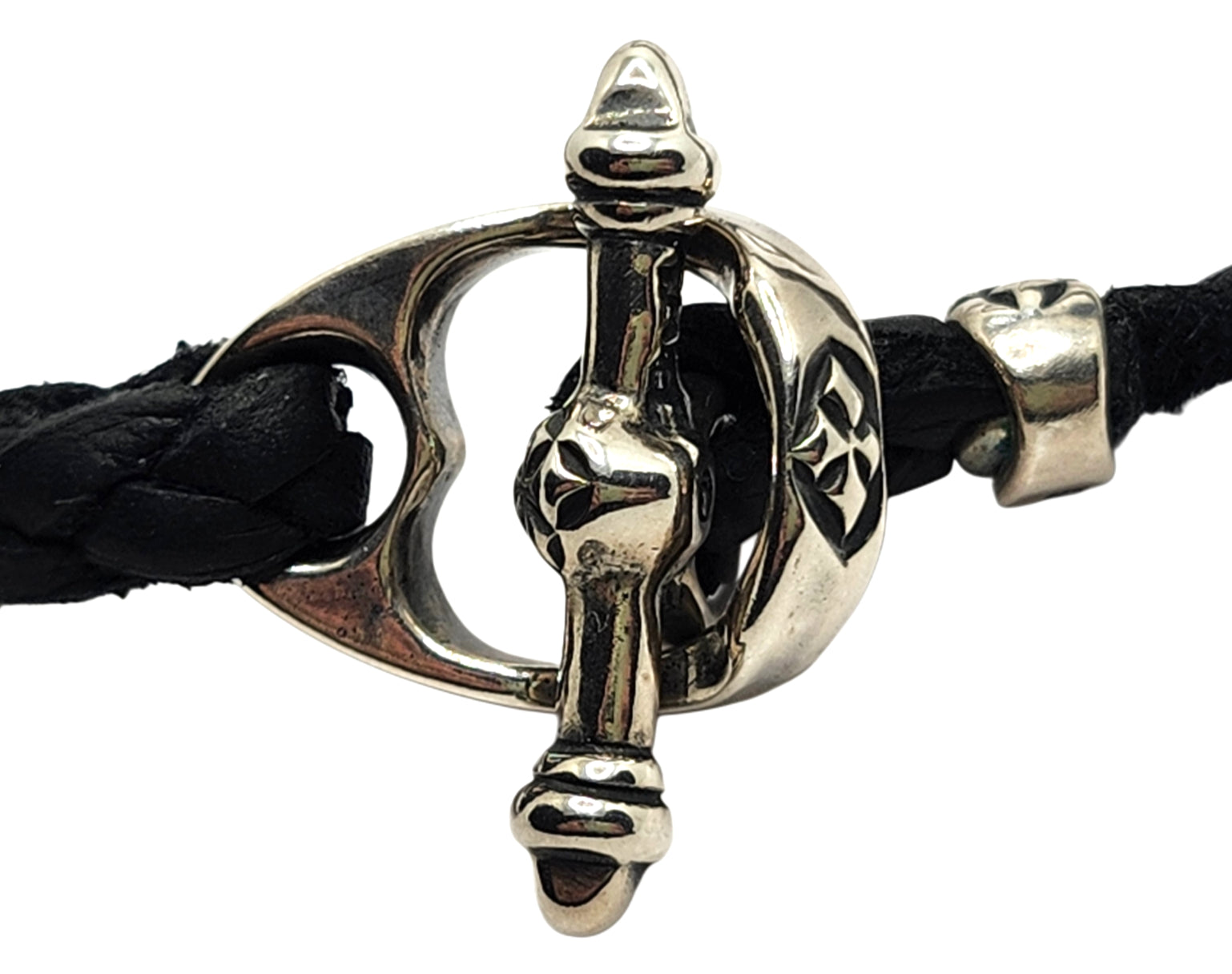 BWL Bill Wall Leather Sterling Half Skull w/ Crown Pendant on Braided Necklace image 5