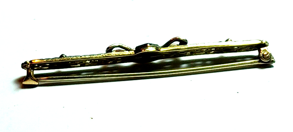 Antique Diamond Bow  & Floral 14K White Gold Bar Pin image 5