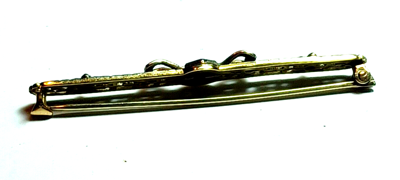 Antique Diamond Bow  & Floral 14K White Gold Bar Pin image 5