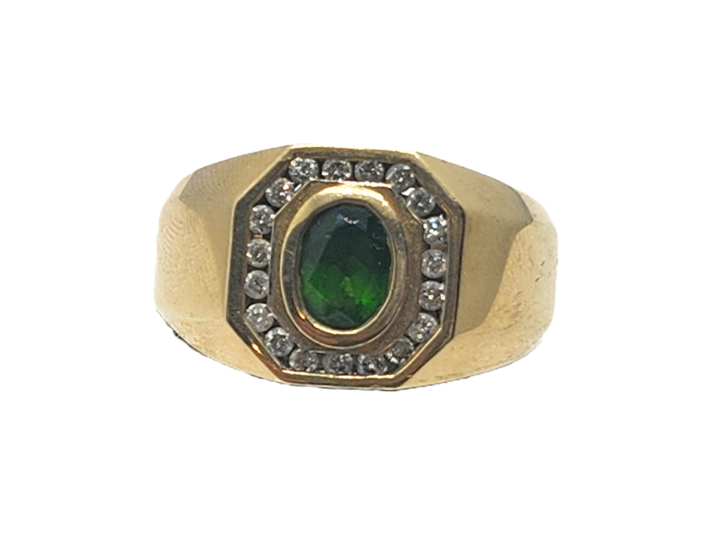 Vintage Emerald & Diamond 10k Yellow Gold Men's Ring image 0