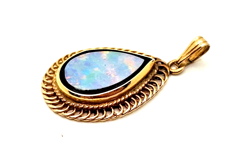 Fiery Doublet Black Opal & 14K Yellow Gold Pendant image 3