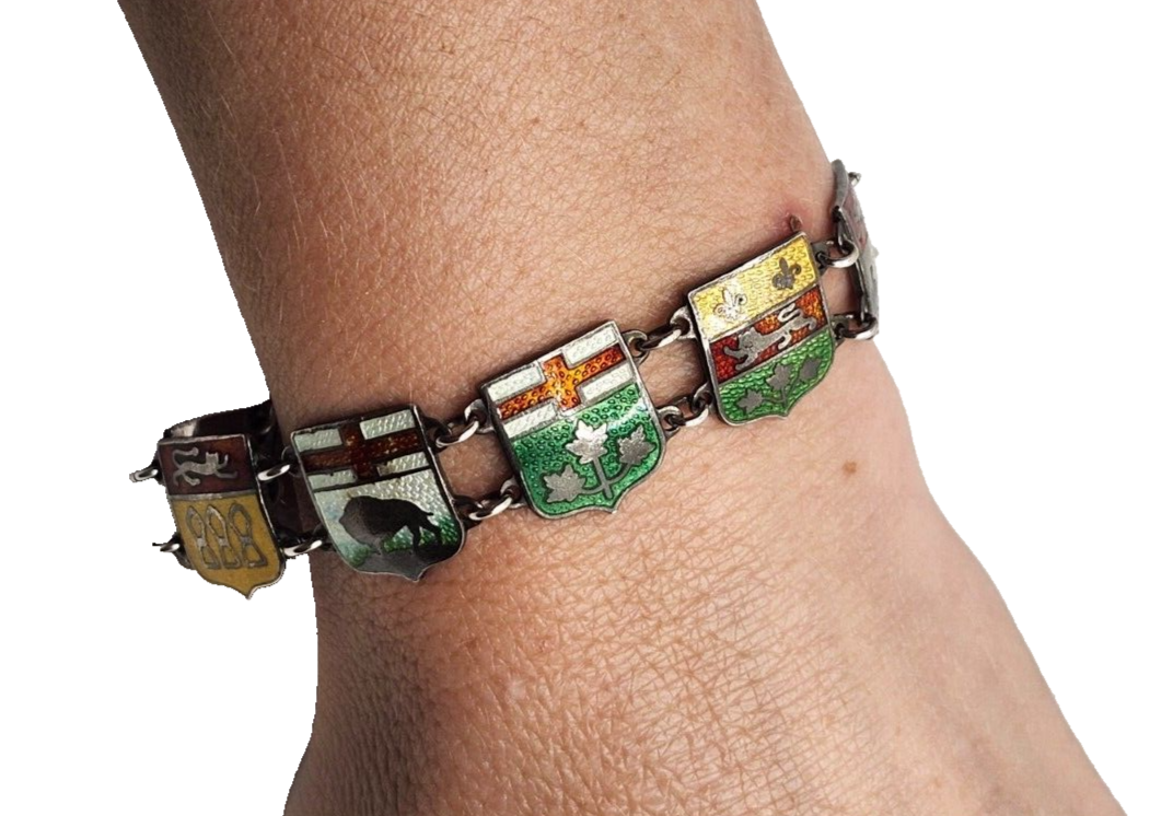 Vintage BMCo Sterling Silver Enamel Shield Flag Bracelet image 4