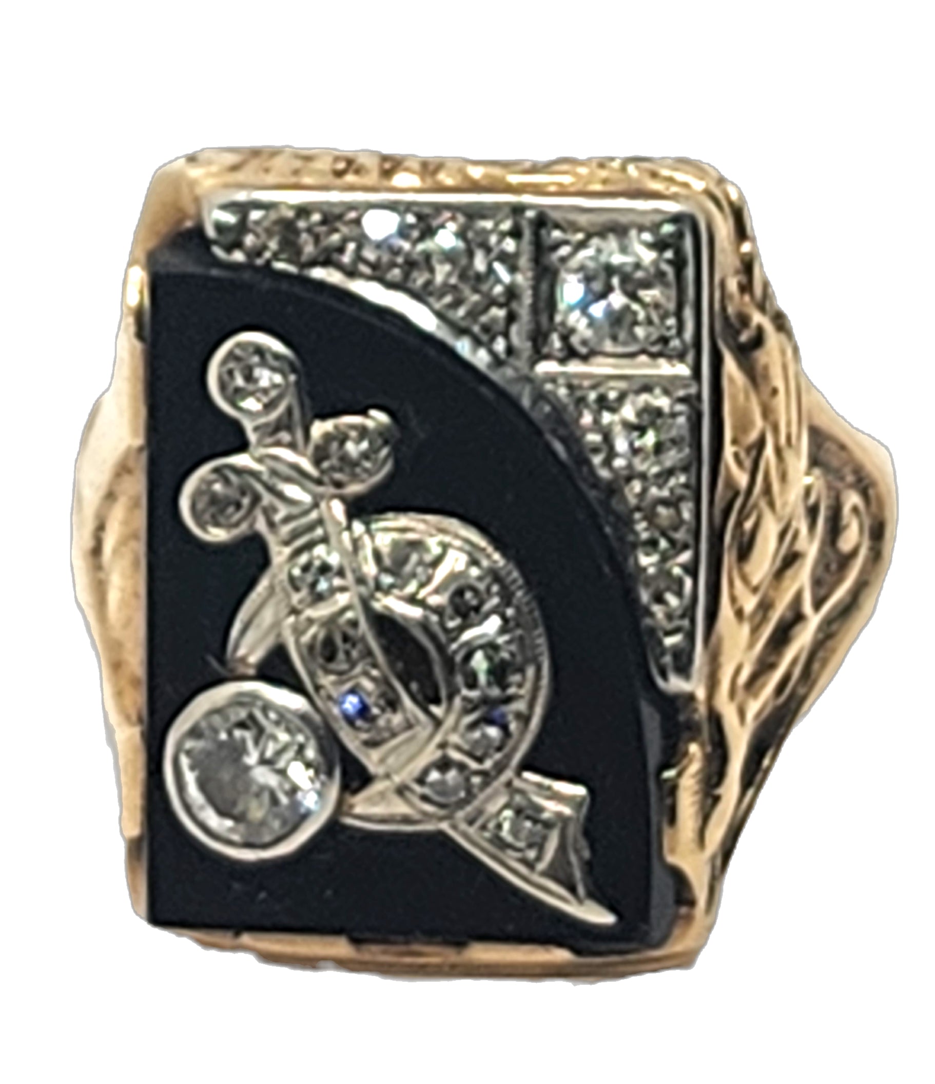 Vintage Men's Shriners Masonic Diamond Onyx & 10k Gold Ring image 2