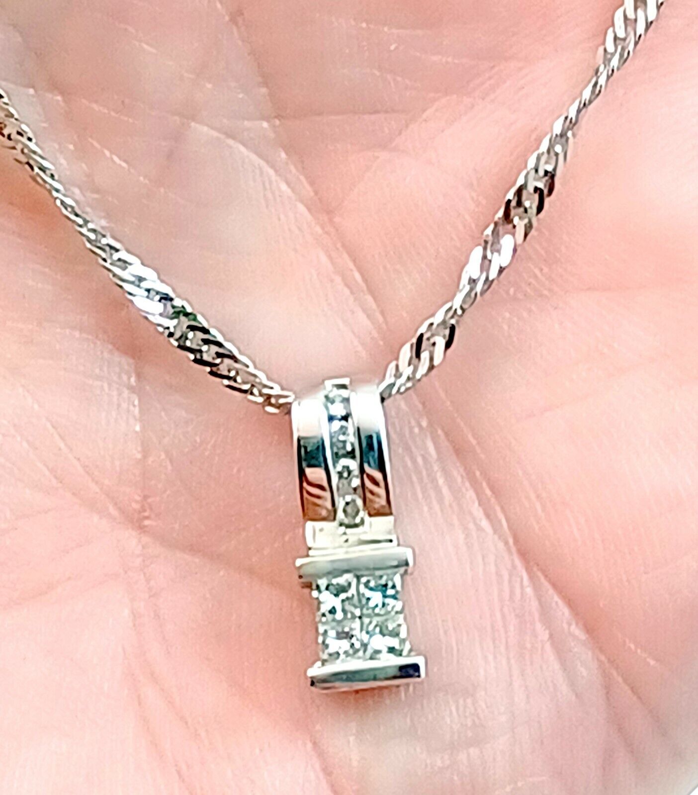 Gorgeous .50CT Diamond & 14k White Gold Pendant w/ Chain image 7