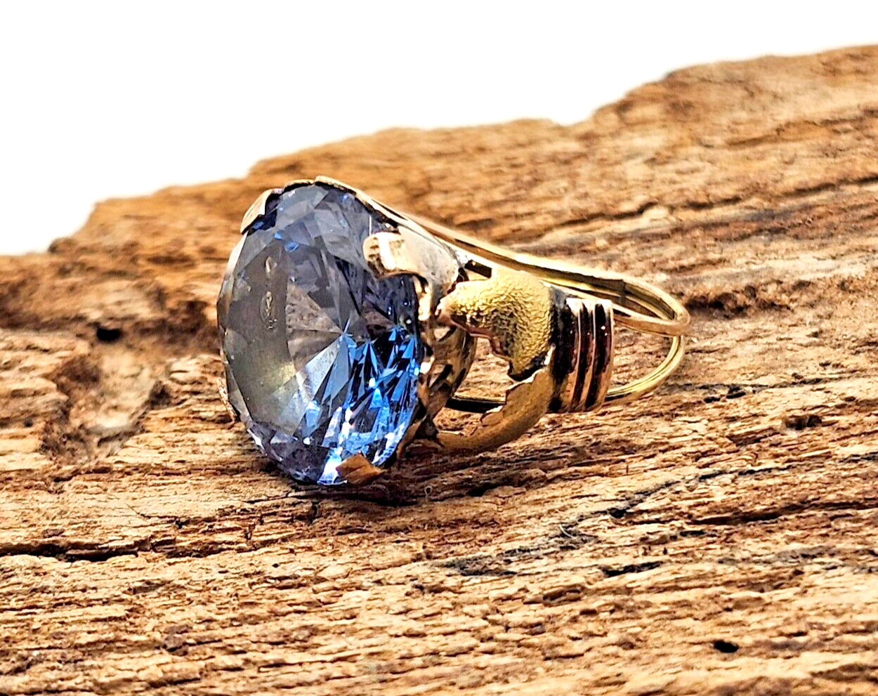 Antique Fancy Cut Blue Topaz & 14K Yellow Gold Ring image 4