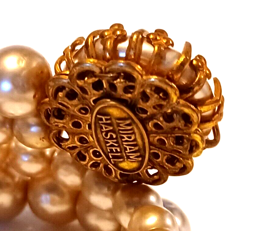 RARE Vintage Miriam Haskell 4pc Pearl & Goldtone Set Signed image 12