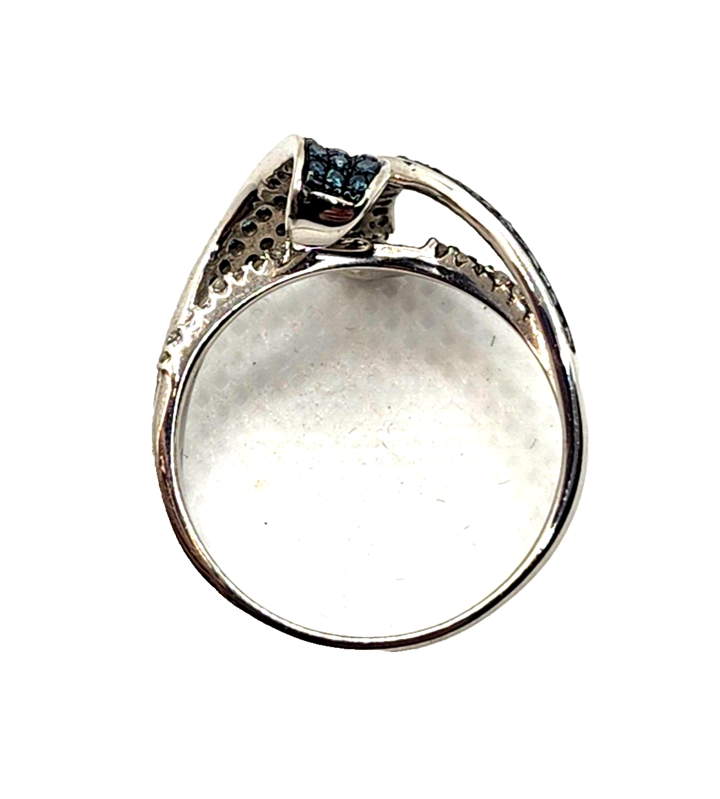 Gorgeous Blue & White Diamond & 10K White Gold Ring image 3