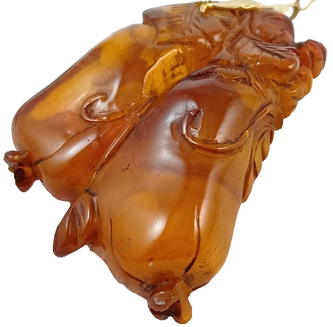 RARE One of a Kind! Large Antique Carved Butterscotch Amber & 14K Gold Pendant image 3
