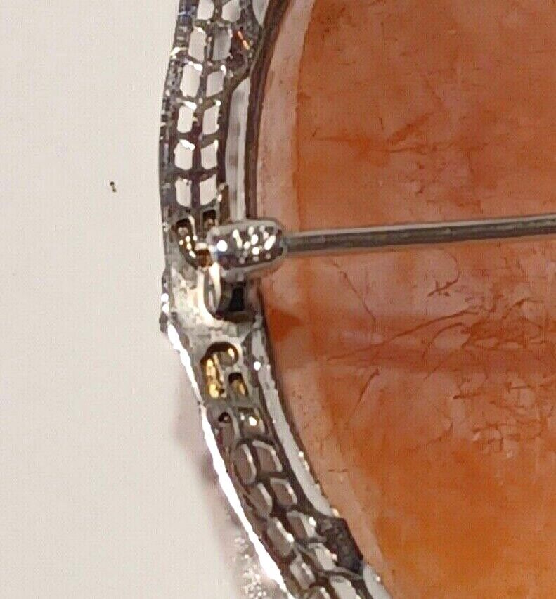 Antique Victorian Estate 14K White Gold Filigree Shell Cameo Pin Pendant Enamel image 8