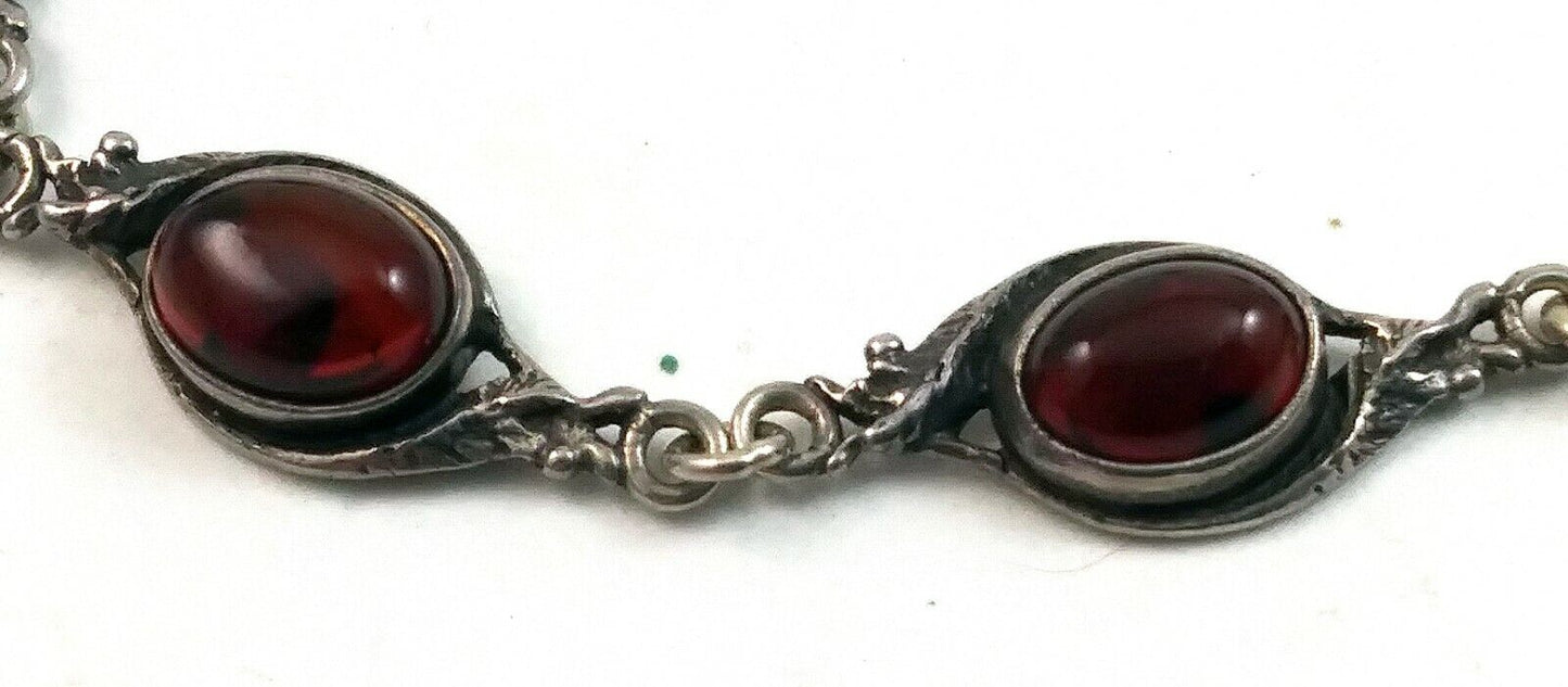 Vintage Sterling Silver & Dark Amber Link Tennis Bracelet 8" Long image 1