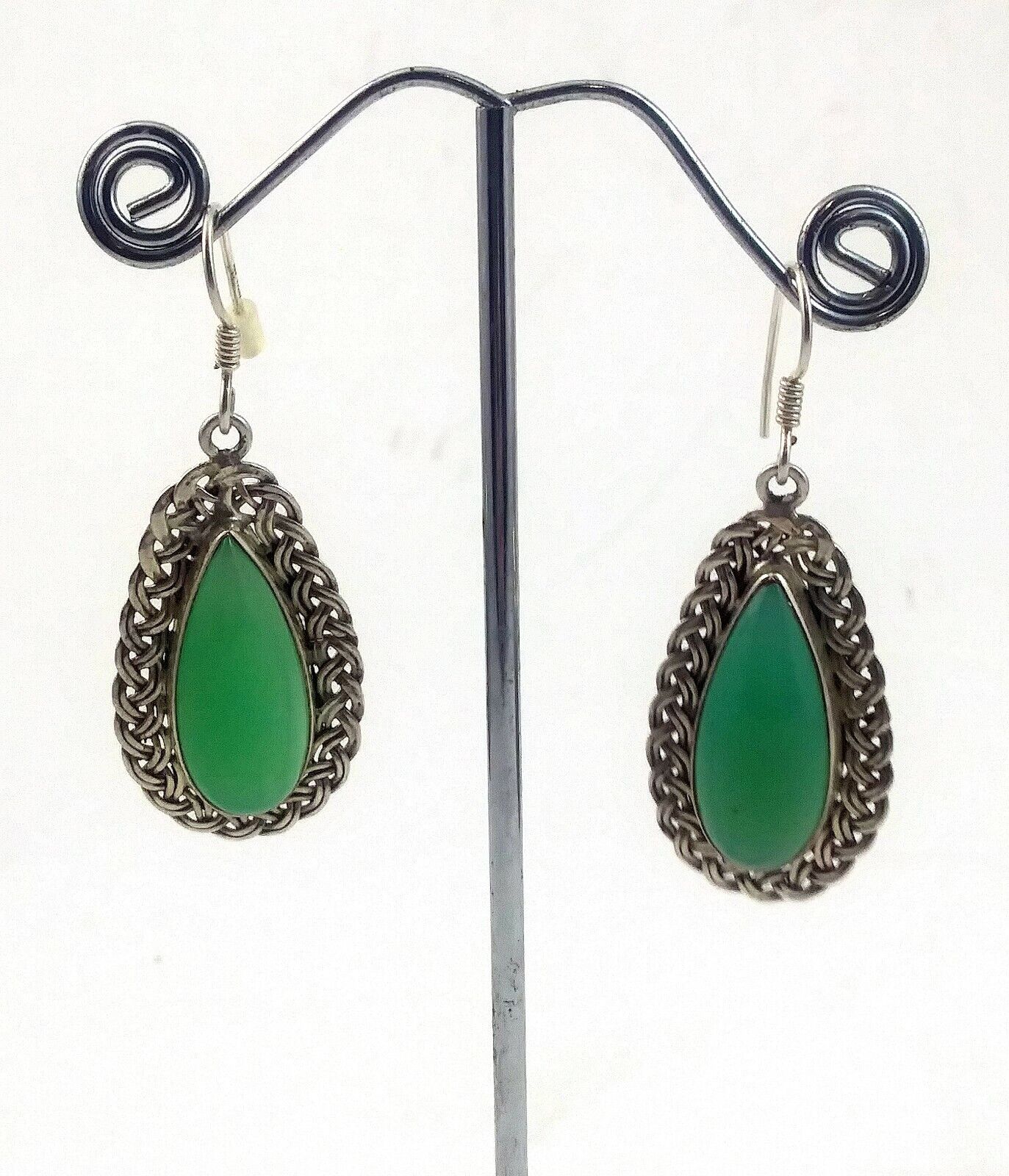 Vintage Sterling Silver & Aqua Blue Cabochon Stone Dangle Drop Earrings image 3