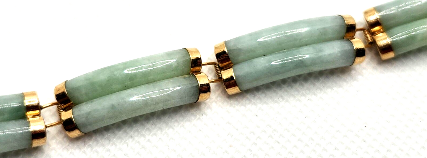 Double Fu Fuku Fortune Spring Jade  & 14k Yellow Gold Bracelet image 6