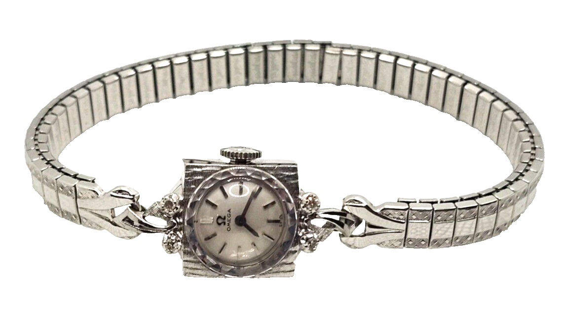 Vintage Ladies Omega 14k White Gold & Diamonds Wrist Watch image 1
