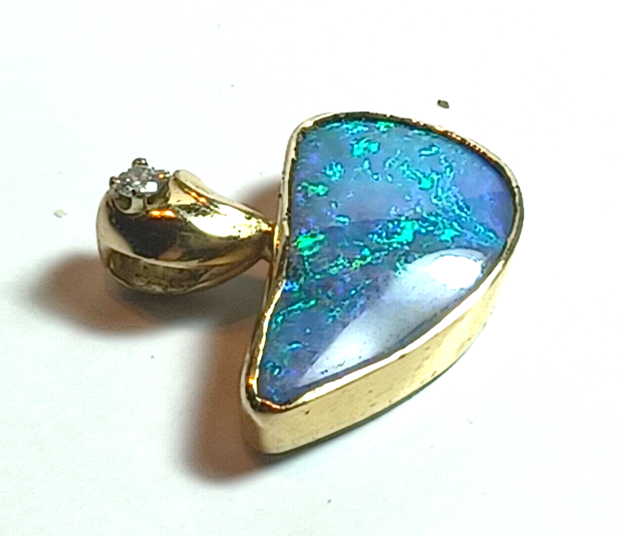 Natural Boulder Opal & Diamond 14K Yellow Gold Pendant image 5