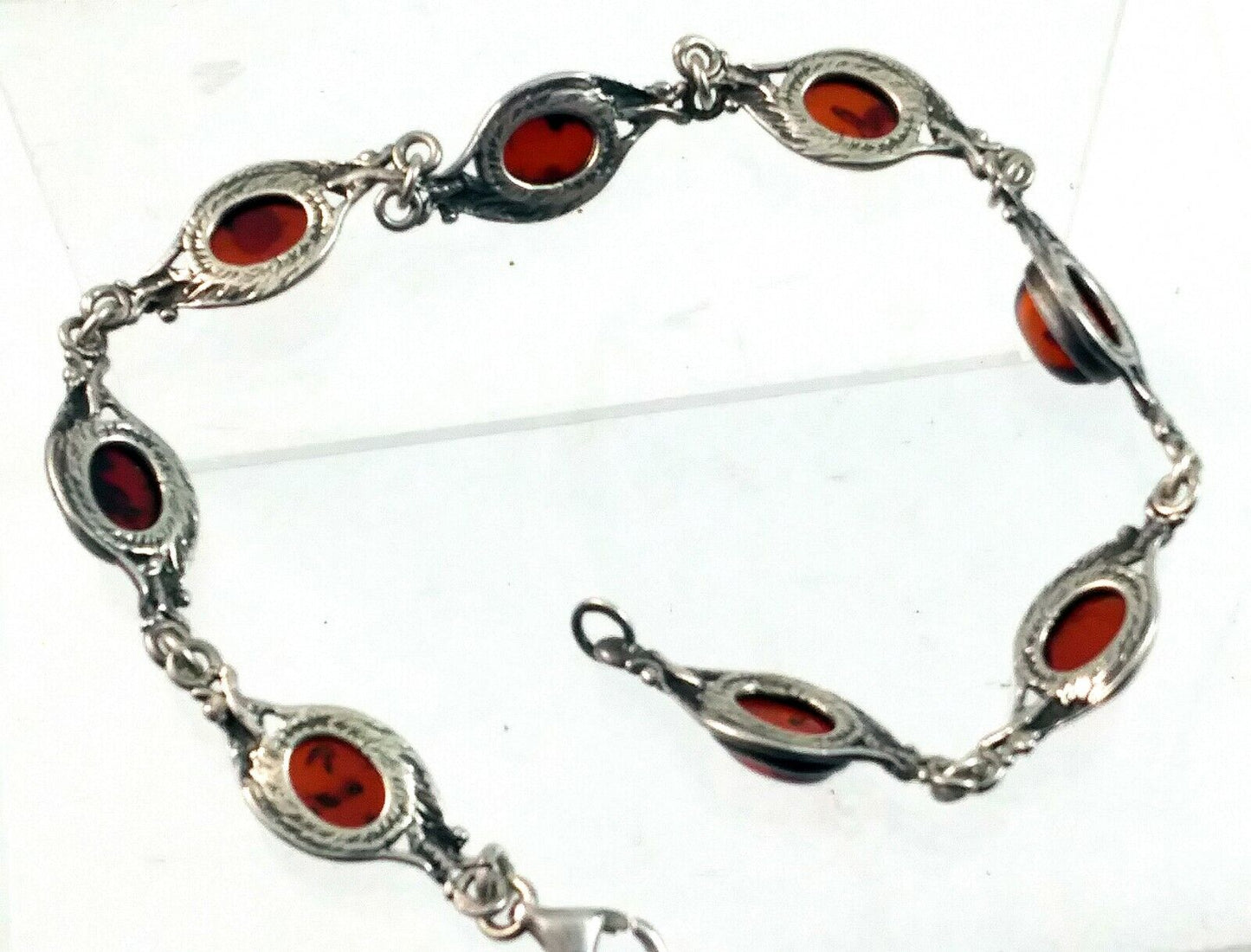 Vintage Sterling Silver & Dark Amber Link Tennis Bracelet 8" Long image 7