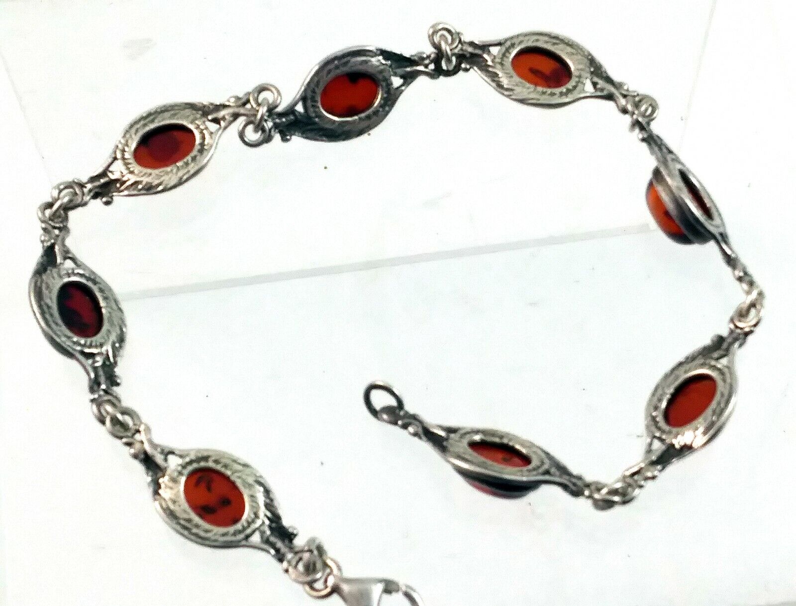 Vintage Sterling Silver & Dark Amber Link Tennis Bracelet 8" Long image 7