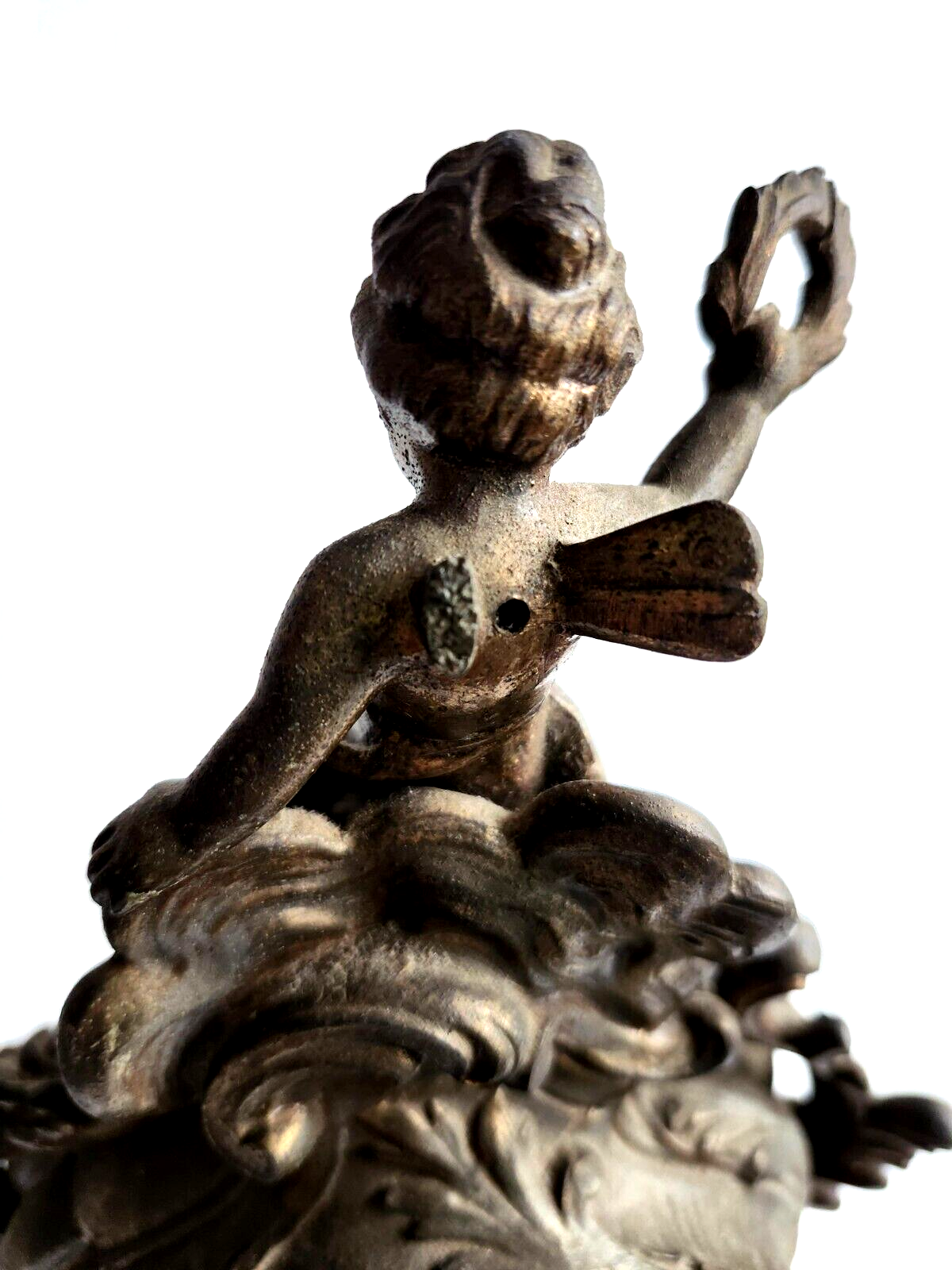 Antique Ansonia Bronze Gold Gilt Cherub Mantle Clock ~ Key Wind & Working image 9