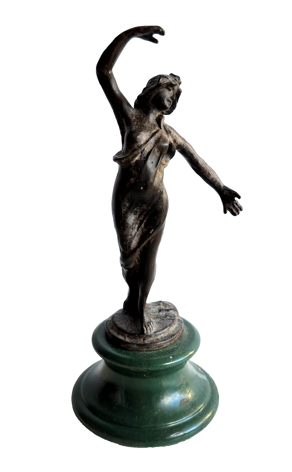 Small Bronze Statue of Goddess Woman on Green Base image 0