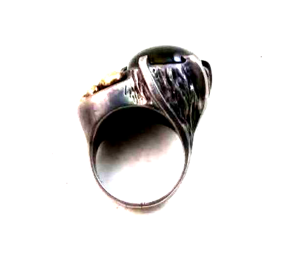 Very Unique Vintage Sterling Silver Modernist Agate & 18K Gold Ball Ring image 4