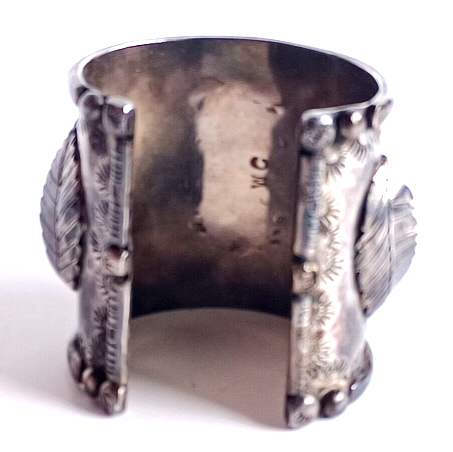 Lg Native American Green Amber Turq & Coral Sterling Cuff Bracelet Wilford Chee image 12