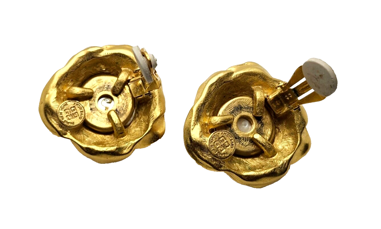 Authentic Givenchy Gold-tone Faux Pearl Flower Clip-On Earrings image 6