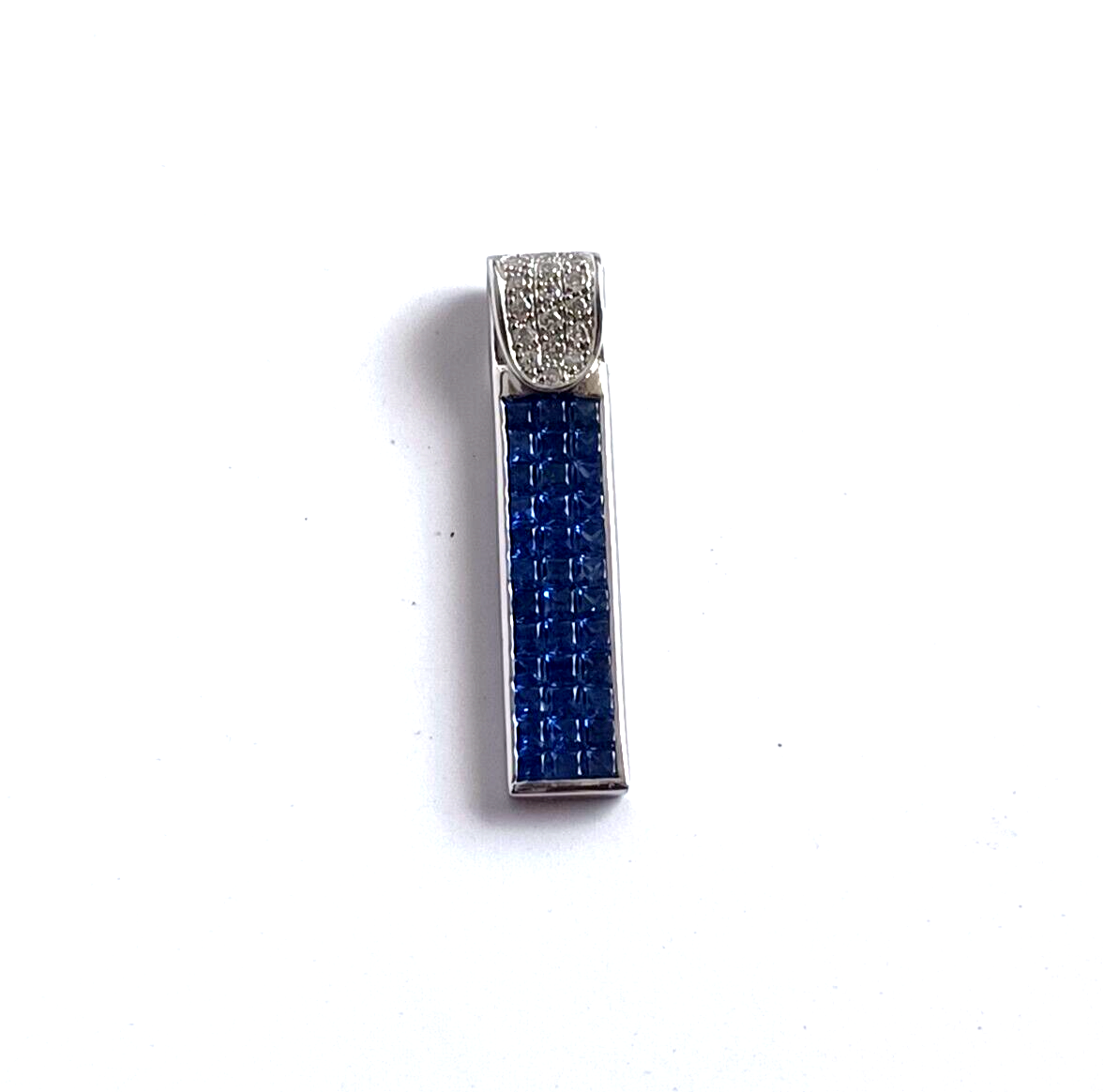 Estate 2.25 Ct Diamond & Ceylon Blue Sapphire 14K White Gold Bar Pendant image 4