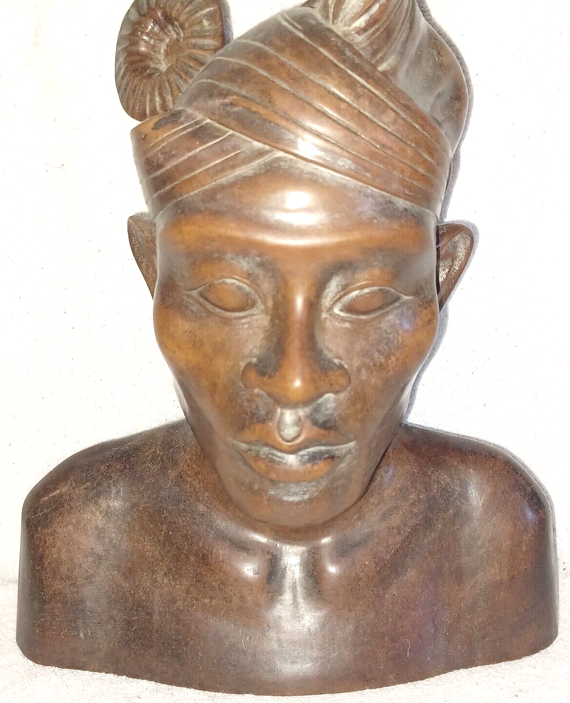 Antique African Woman Wood Carved Tribal Bust Headpiece w/ Flower Sculpture image 1