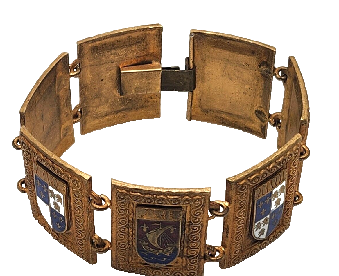 Vintage 1940s WWII French 7 Panel Coat of Arms Enamel Normandie Shield Bracelet image 5