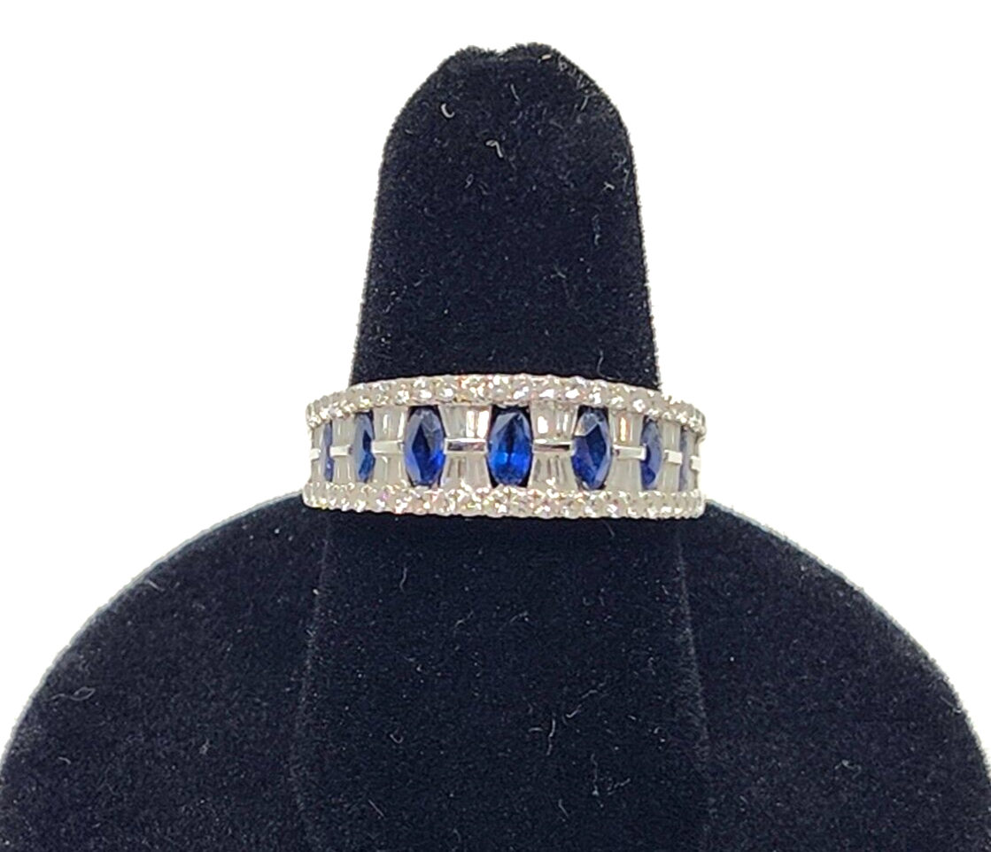 Diamond & Sapphire 18k White Gold Wedding Band or Anniversary Ring image 3