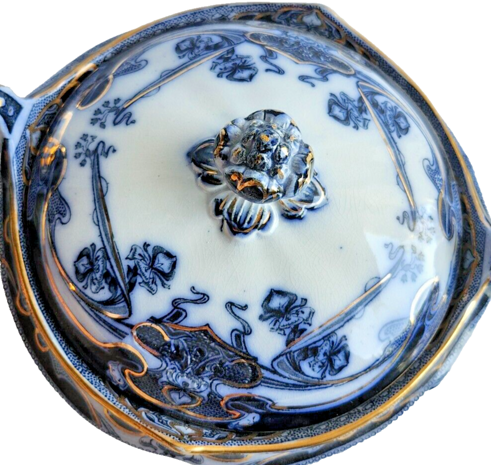 Antique Royal Staffordshire Iris Flow Blue Covered Round Vegetable Serving Bowl image 5