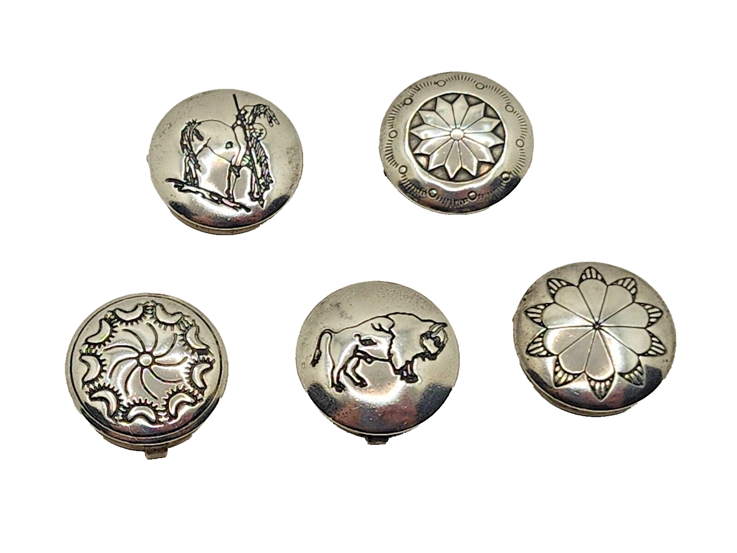 Vintage Native American Concho Style Sterling Silver Button Covers ~ Set of 5 image 0